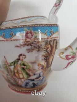 Superb Vintage Mini Teapot with Pink Roses & Romantic Scenes 6