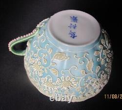 Superior Quality Artist-Signed JAPANESE MORIAGE TEA Pot & Cup Set, circa 1890s