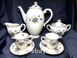 Syracuse China Federal Shape Lavender Teapot Creamer Sugar Bowl 2 Tea Cups-Mint