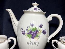 Syracuse China Federal Shape Lavender Teapot Creamer Sugar Bowl 2 Tea Cups-Mint