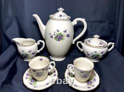 Syracuse China Federal Shape Lavender Teapot Creamer Sugar Bowl 2 Tea Cups-Mint