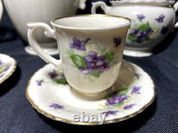 Syracuse China Federal Shape Lavender Teapot Creamer Sugar Bowl 2 Tea Cups-Mint