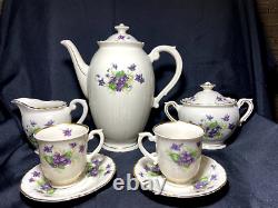 Syracuse China Federal Shape Lavender Teapot Creamer Sugar Bowl 2 Tea Cups-Mint