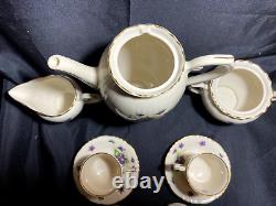 Syracuse China Federal Shape Lavender Teapot Creamer Sugar Bowl 2 Tea Cups-Mint