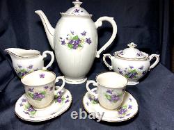 Syracuse China Federal Shape Lavender Teapot Creamer Sugar Bowl 2 Tea Cups-Mint