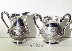 Tall Antique Chinese Export Sterling Silver Teapot+creamer+sugar Dragon Tea Set