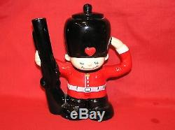 Teapot Tea Pot Soldier Nutcracker Male Boy Holding Gun Red Black