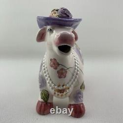 TEA POT SET Boho Cottage Country Purple Cow Floral Teapot Milk Sugar Pearl x4