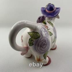 TEA POT SET Boho Cottage Country Purple Cow Floral Teapot Milk Sugar Pearl x4