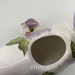 TEA POT SET Boho Cottage Country Purple Cow Floral Teapot Milk Sugar Pearl x4