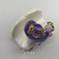 TEA POT SET Boho Cottage Country Purple Cow Floral Teapot Milk Sugar Pearl x4