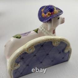 TEA POT SET Boho Cottage Country Purple Cow Floral Teapot Milk Sugar Pearl x4