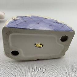 TEA POT SET Boho Cottage Country Purple Cow Floral Teapot Milk Sugar Pearl x4