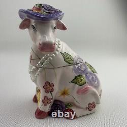 TEA POT SET Boho Cottage Country Purple Cow Floral Teapot Milk Sugar Pearl x4