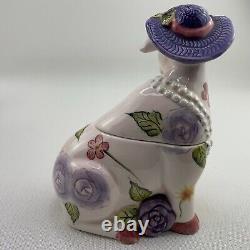 TEA POT SET Boho Cottage Country Purple Cow Floral Teapot Milk Sugar Pearl x4