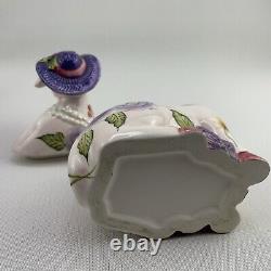 TEA POT SET Boho Cottage Country Purple Cow Floral Teapot Milk Sugar Pearl x4