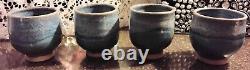 TEA POT SET CUPS 4 Asian Inspired JAPANESE Variegated BLUE's GLAZED Clay GIFT