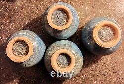 TEA POT SET CUPS 4 Asian Inspired JAPANESE Variegated BLUE's GLAZED Clay GIFT