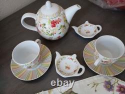 TEA SET 8 Pcs. Cups, Saucers, Tea Pot, flowers