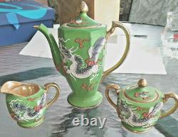 Takito Green Moriage Dragonware Tea Set Teapot, Sugar Bowl & Creamer