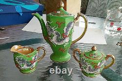 Takito Green Moriage Dragonware Tea Set Teapot, Sugar Bowl & Creamer