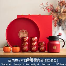 Tea Ceremony Set Ceramic Tea Cup Tea Pot Lucky Red Chinese Wedding Tea Set Gift