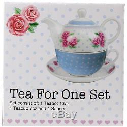 Tea For One Set 3pcs Porcelain Cup, Saucer+Tea Pot Stacked Cup