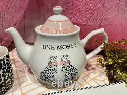 Tea Party 10 piece Set White Pink Porcelain Teapot Leopard Cheetah Pot NEW GIFT