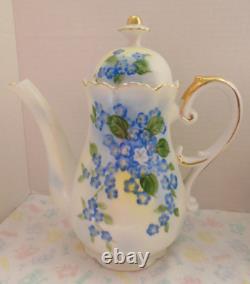 Tea Pot Forget Me Not hand painted, Pitcher, Sugar & Cream Set 6 Pc