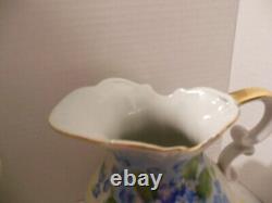 Tea Pot Forget Me Not hand painted, Pitcher, Sugar & Cream Set 6 Pc