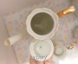 Tea Pot Forget Me Not hand painted, Pitcher, Sugar & Cream Set 6 Pc