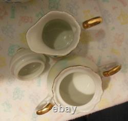 Tea Pot Forget Me Not hand painted, Pitcher, Sugar & Cream Set 6 Pc