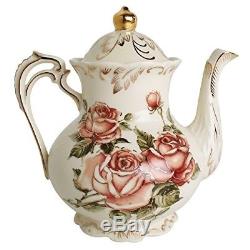 Tea Pot Set With Rose Cups Plates Creamer Sugar 15 pcs Set Vintage Tea Party NEW