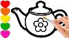 Tea Set And Teapot Painting For Toddlers Coloring For Kids