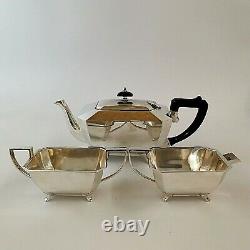 Tea Set Art Deco Teapot Milk Jug Sugar Bowl James Dixon & Sons Silver Plated