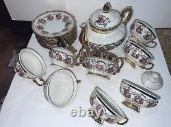 Tea Set Bavaria Germany Courting Couple Tea Pot Cream Sugar 6 Cup Saucers gold