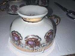 Tea Set Bavaria Germany Courting Couple Tea Pot Cream Sugar 6 Cup Saucers gold