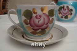 Tea Set Cups Small Floral Blue Of Porcelain Sugar Bowl Teapot Ussr Collectibles