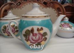 Tea Set Cups Small Floral Blue Of Porcelain Sugar Bowl Teapot Ussr Collectibles