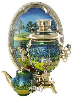 Tea Set Electric Tula Samovar Yasnaya Polyana Hand Painted + Teapot +Salver