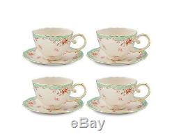 Tea Set English Style GREEN 11 pc Porcelain Teapot Coffee Creamer Vintage Cups