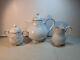 Tea Set Noritake Ireland Tea Pot Cream Sugar Lid Patience White Blue Silver Trim