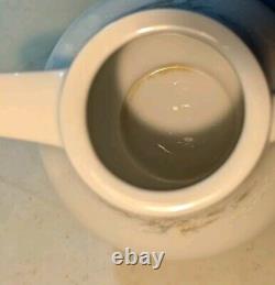 Tea Set Noritake Ireland Tea Pot Cream Sugar Lid Patience White Blue Silver trim