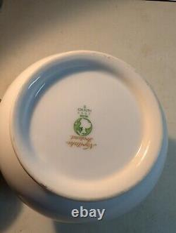 Tea Set Noritake Ireland Tea Pot Cream Sugar Lid Patience White Blue Silver trim
