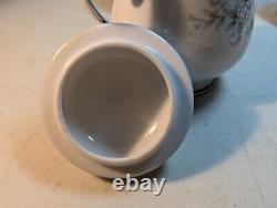 Tea Set Noritake Ireland Tea Pot Cream Sugar Lid Patience White Blue Silver trim