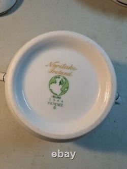 Tea Set Noritake Ireland Tea Pot Cream Sugar Lid Patience White Blue Silver trim