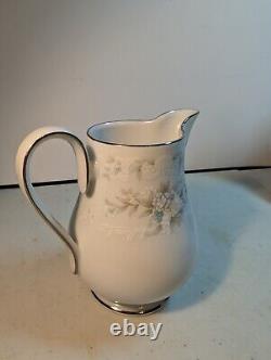 Tea Set Noritake Ireland Tea Pot Cream Sugar Lid Patience White Blue Silver trim