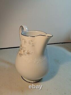 Tea Set Noritake Ireland Tea Pot Cream Sugar Lid Patience White Blue Silver trim