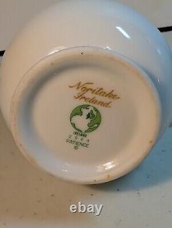 Tea Set Noritake Ireland Tea Pot Cream Sugar Lid Patience White Blue Silver trim