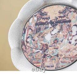 Tea Set Pot With Holder Matching Tea Cup Dunhuang Frescoes Print Silver Ceramic